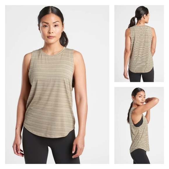 Cloudlight Striped Muscle Tank Whisper Strpe and Shadow Olive - Picture 1 of 5